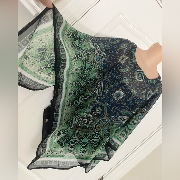 🛍️3 For $10🛍️ Dana Buchman Green Blue Sheer Scarf Top Navy Blue Camisole, L - Picture 4 of 11